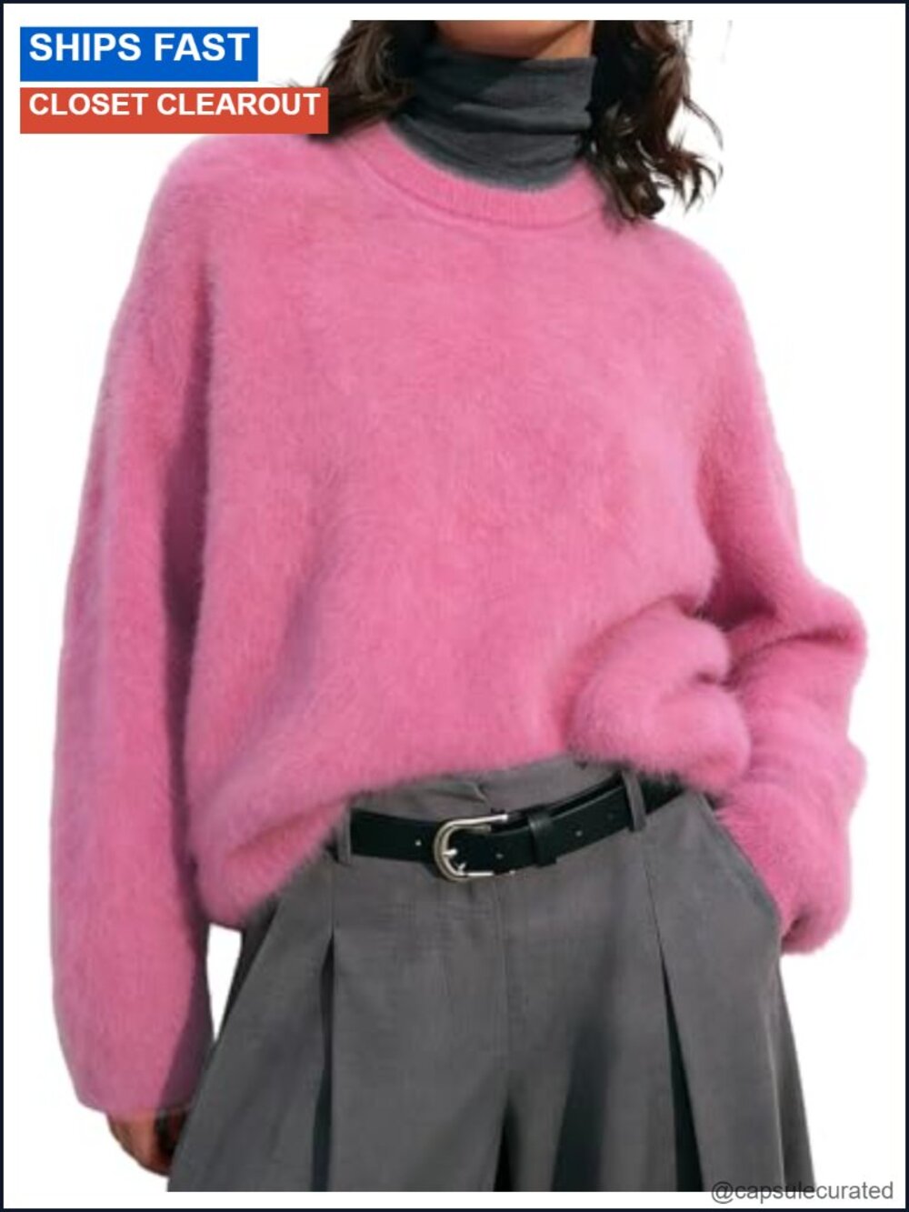 Womens Fuzzy Sweater Crewneck Long Sleeve Pullover Oversized Jumper Top